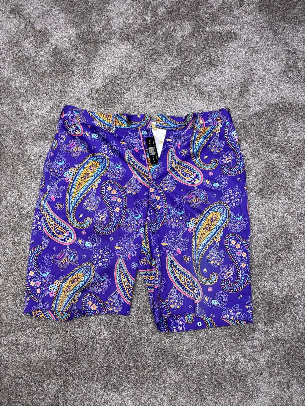 Loudmouth Purple Paisley Golf Shorts with Yellow & Blue Accents